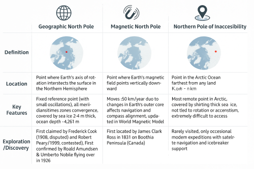 Three Northern Poles Comparison table