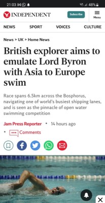 Independent Online article on Chris Brown's Cross continental swim